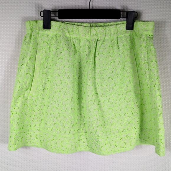 J.Crew L Neon Green Lace Skirt Cotton Blend Lined NWT Bright Summer Spring - Picture 1 of 4